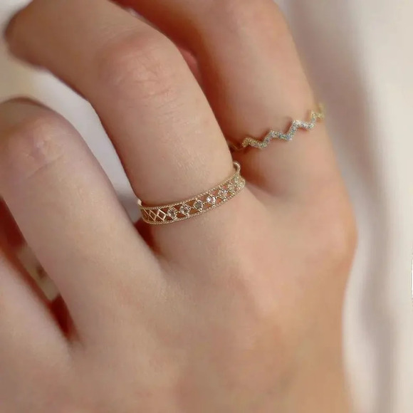 Women's Simulated Diamond Lattice 18k Gold Plated S925 Band Ring,‎ Adjustable - Picture 5 of 13